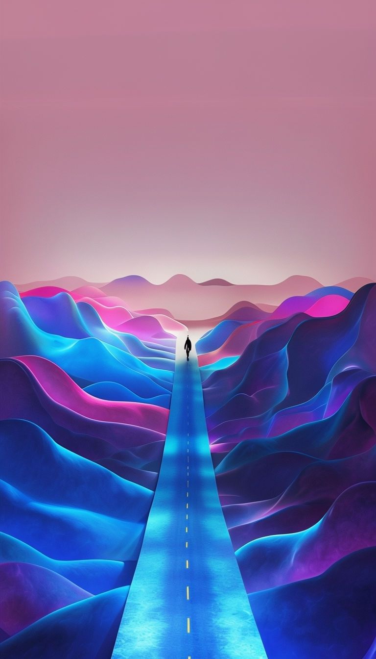 768x1344 Surreal Dreamlike Landscape with Colorful Hills Mobile Wallpaper