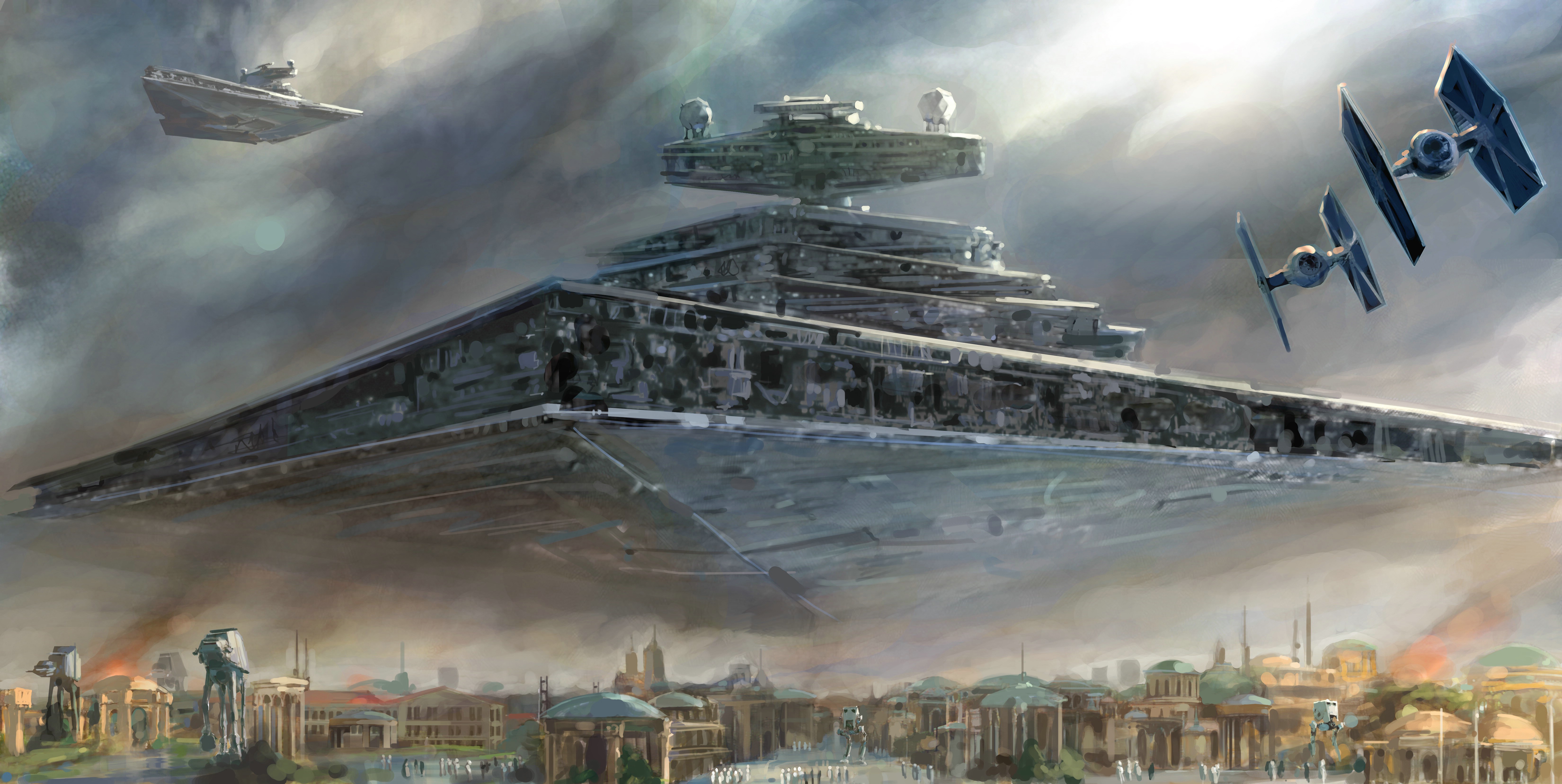 6600x3312 Wallpaper Star Wars, Star Destroyer, artwork, Star destroyer, TIE Fighter, Galactic Empire for mobile and desktop, section фантастика, resolution 6600x3312