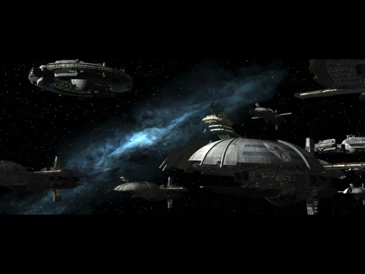 1280x960 Download The Trade Federation Fleet in Action Wallpaper