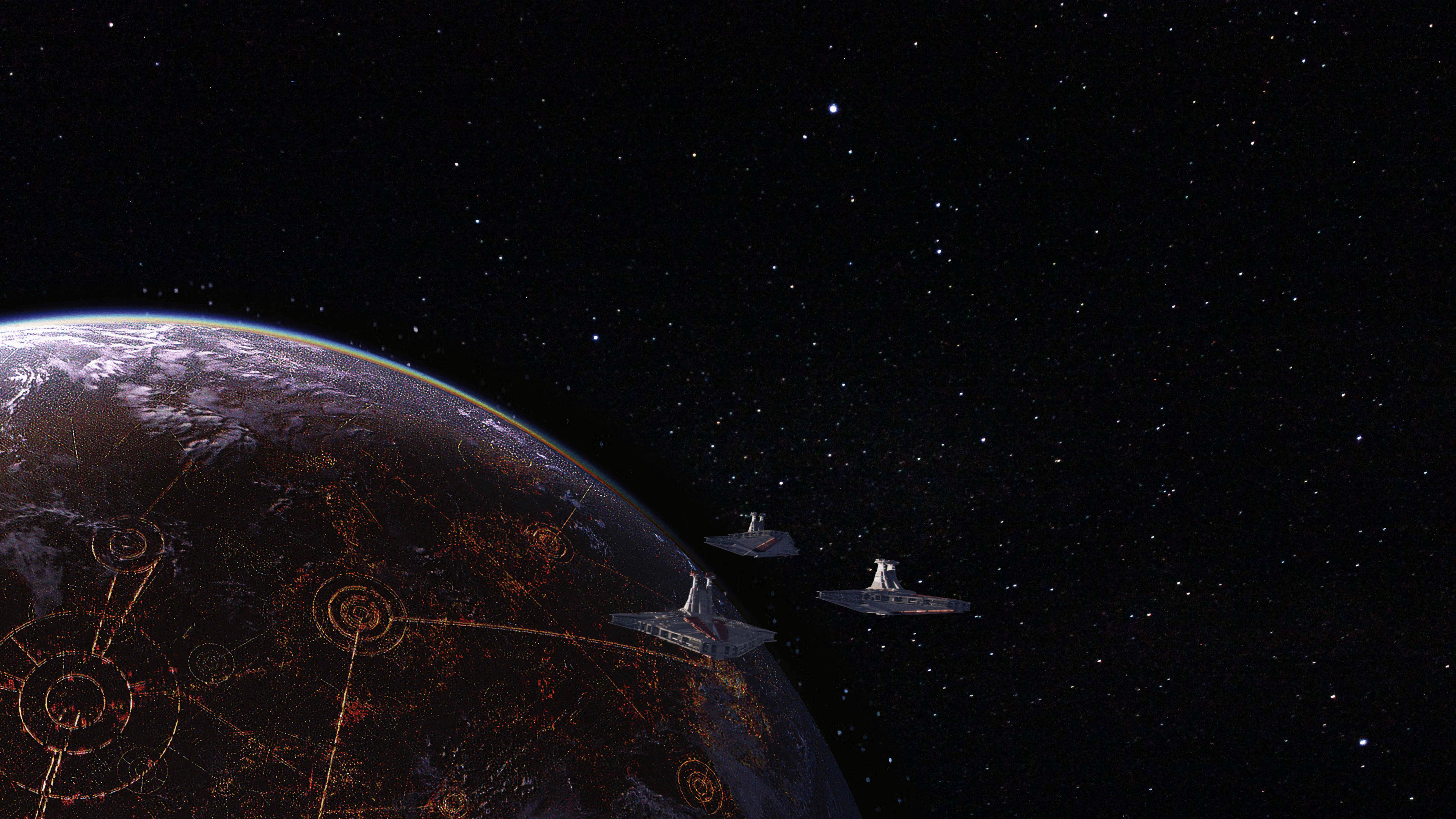 3840x2160 Put this wallpaper together of Anakin's fleet leaving Coruscant. Thought I'd share it