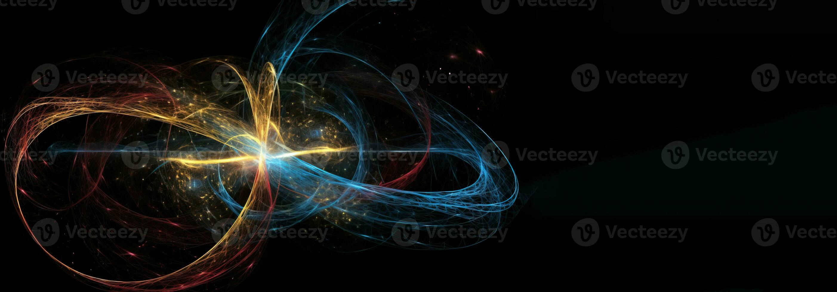 2805x980 Quantum entanglement, scientific technology abstract concept. AI generated