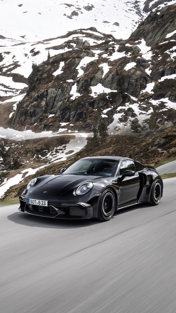 736x1308 Black Porsche Sports Car. Black sports car on snowy mountain road, Dream car inspiration, Luxury black sports car