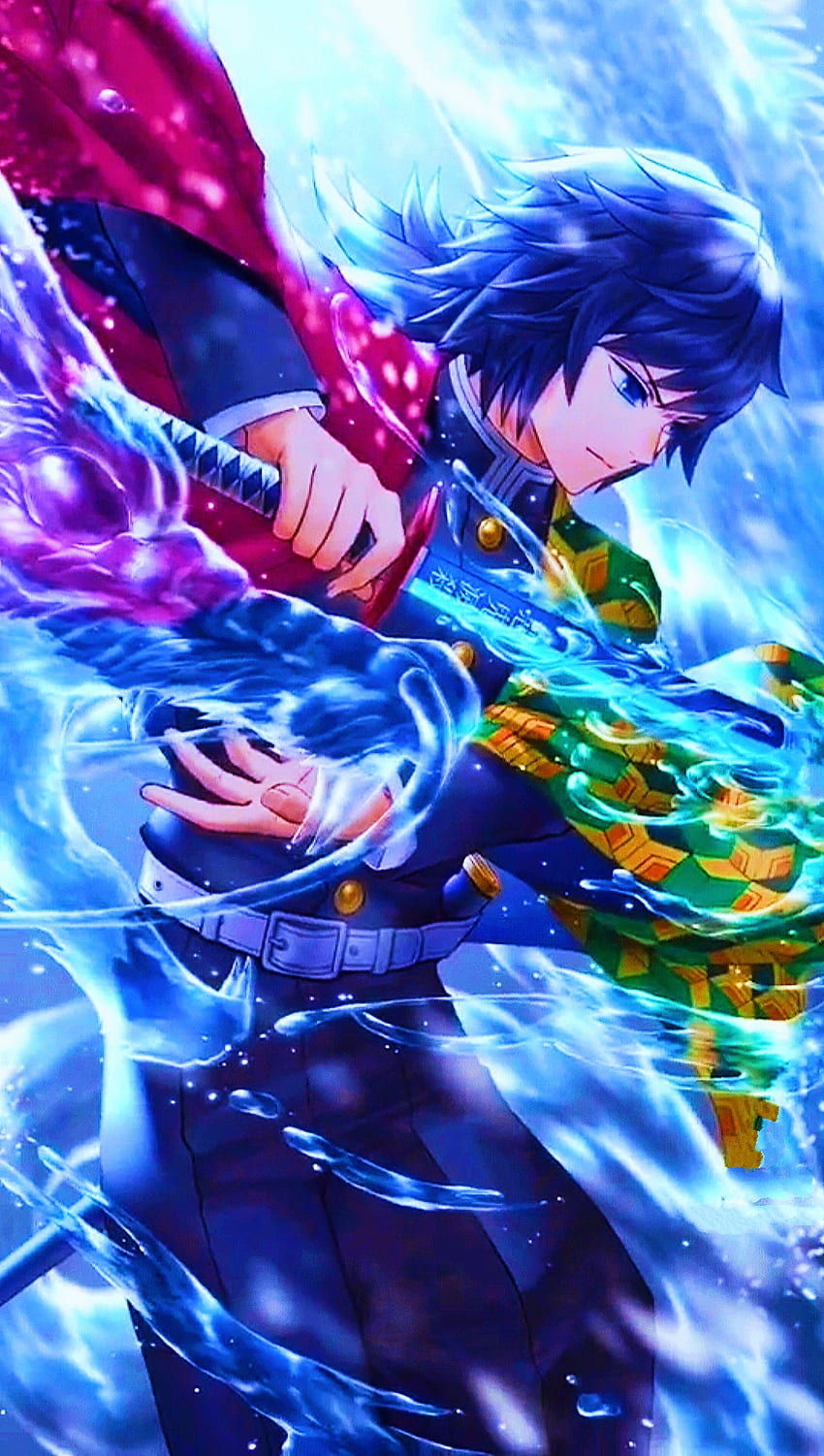 850x1502 Giyu Tomioka, sword, dragon, Japanese, water HD phone wallpaper