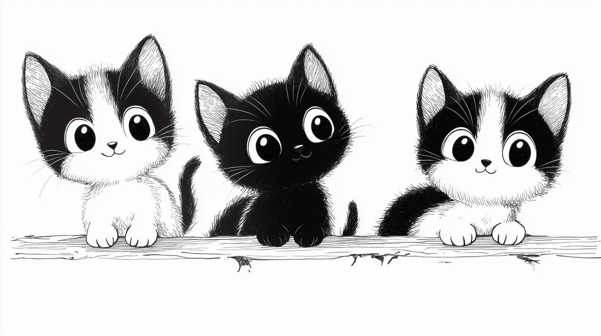 2000x1120 Mural Wallpaper cat. Trio of cute cats