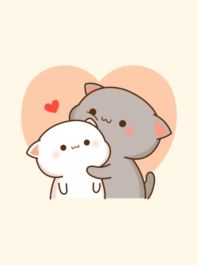 768x1024 Peach cat Wallpaper 4K, Goma cat, Kitty couple