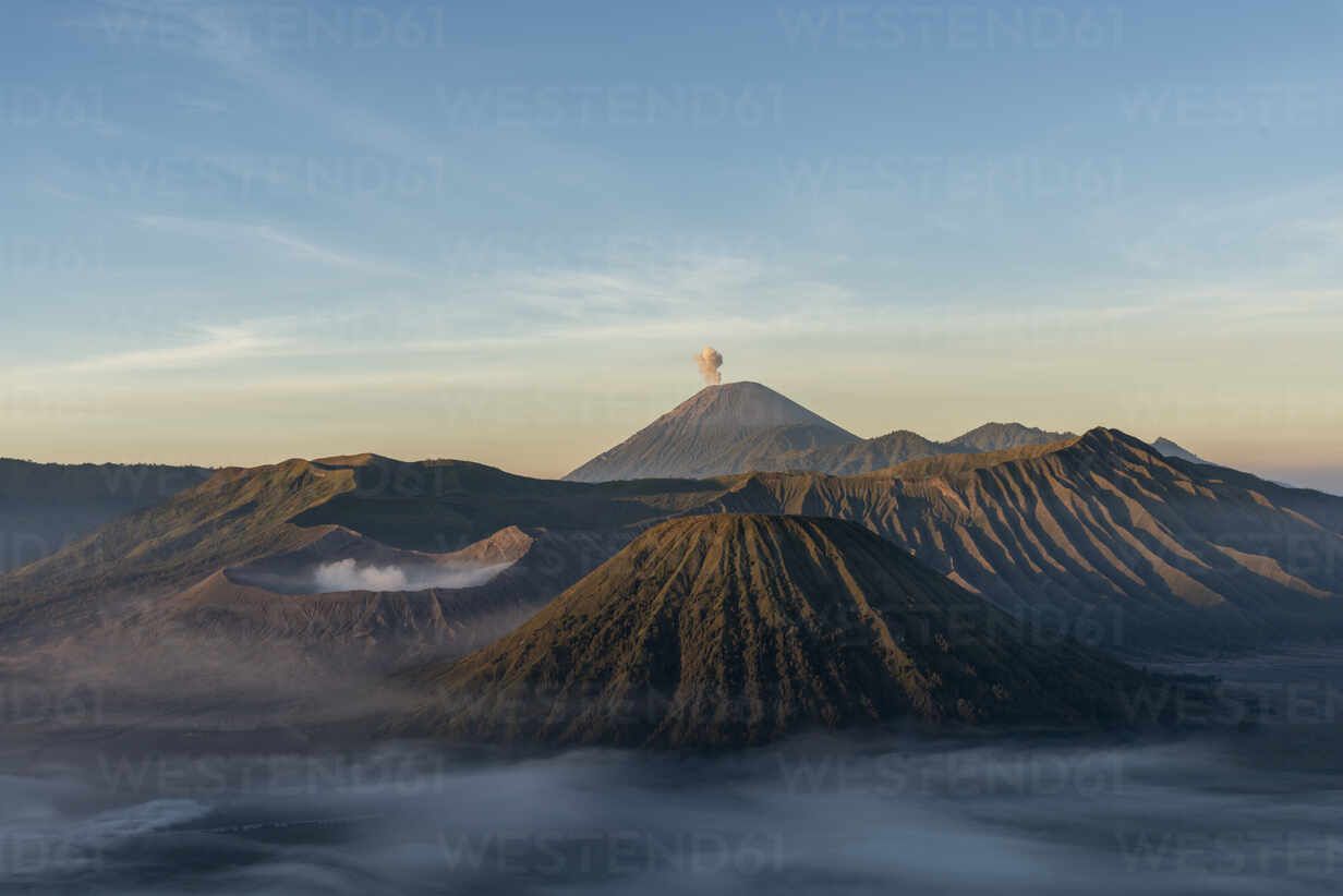 1232x822 Indonesia, East Java, Aerial view of Mount Bromo shrouded in morning fog