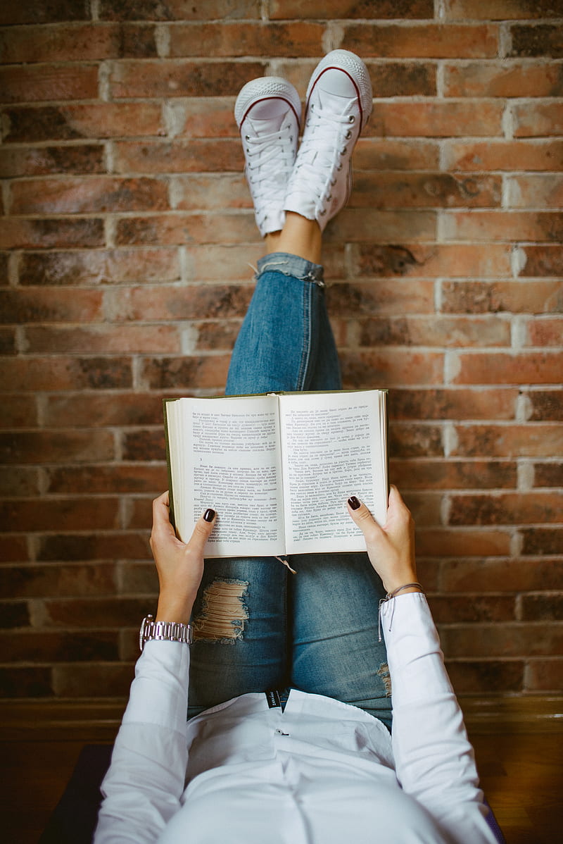 800x1198 Book, reading, girl, sneakers, HD phone wallpaper
