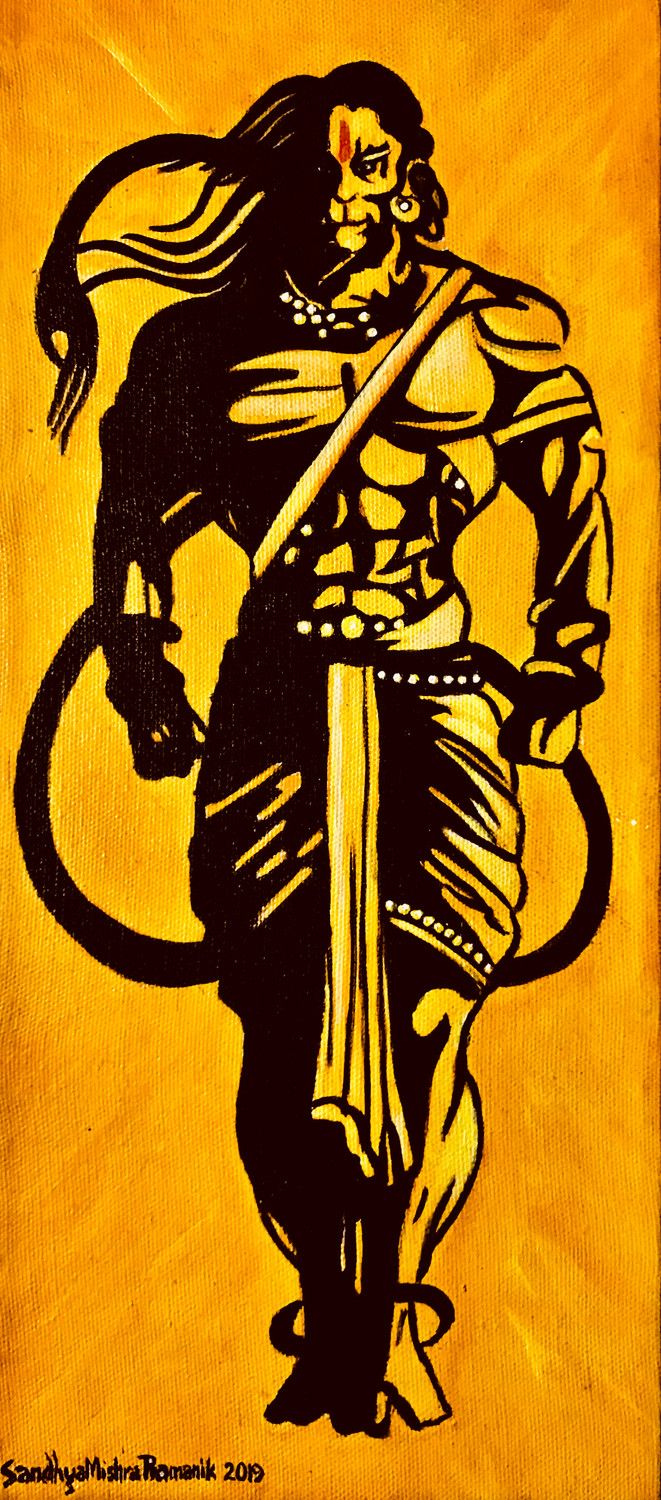 661x1500 Hanuman Ji. Powerful Hanuman Silhouette. Bold, Mythical, Spiritual Canvas Art Print
