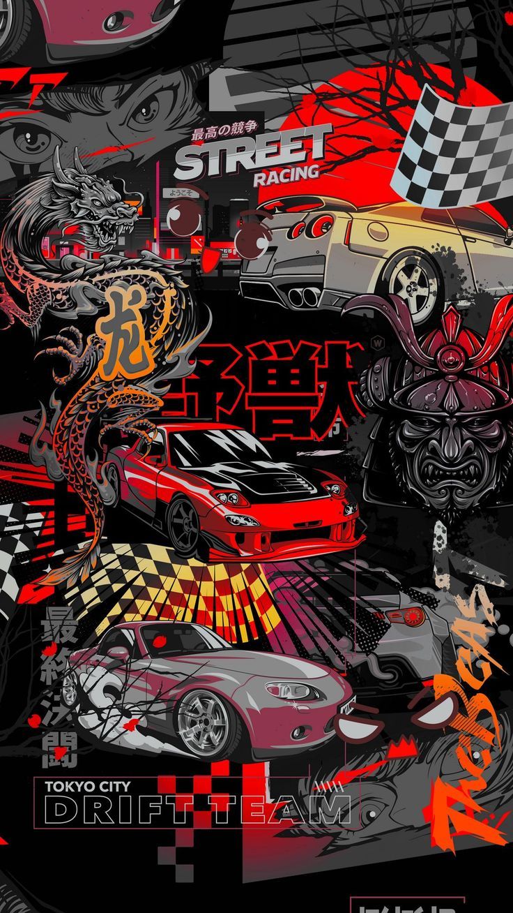 736x1308 Wallpaper cars, dragon, mask, hieroglyphs, text, japan, Cars 4K by Golovatin Ivan. Download wallpaper cars, dragon, mask, hieroglyphs, text, japan for free