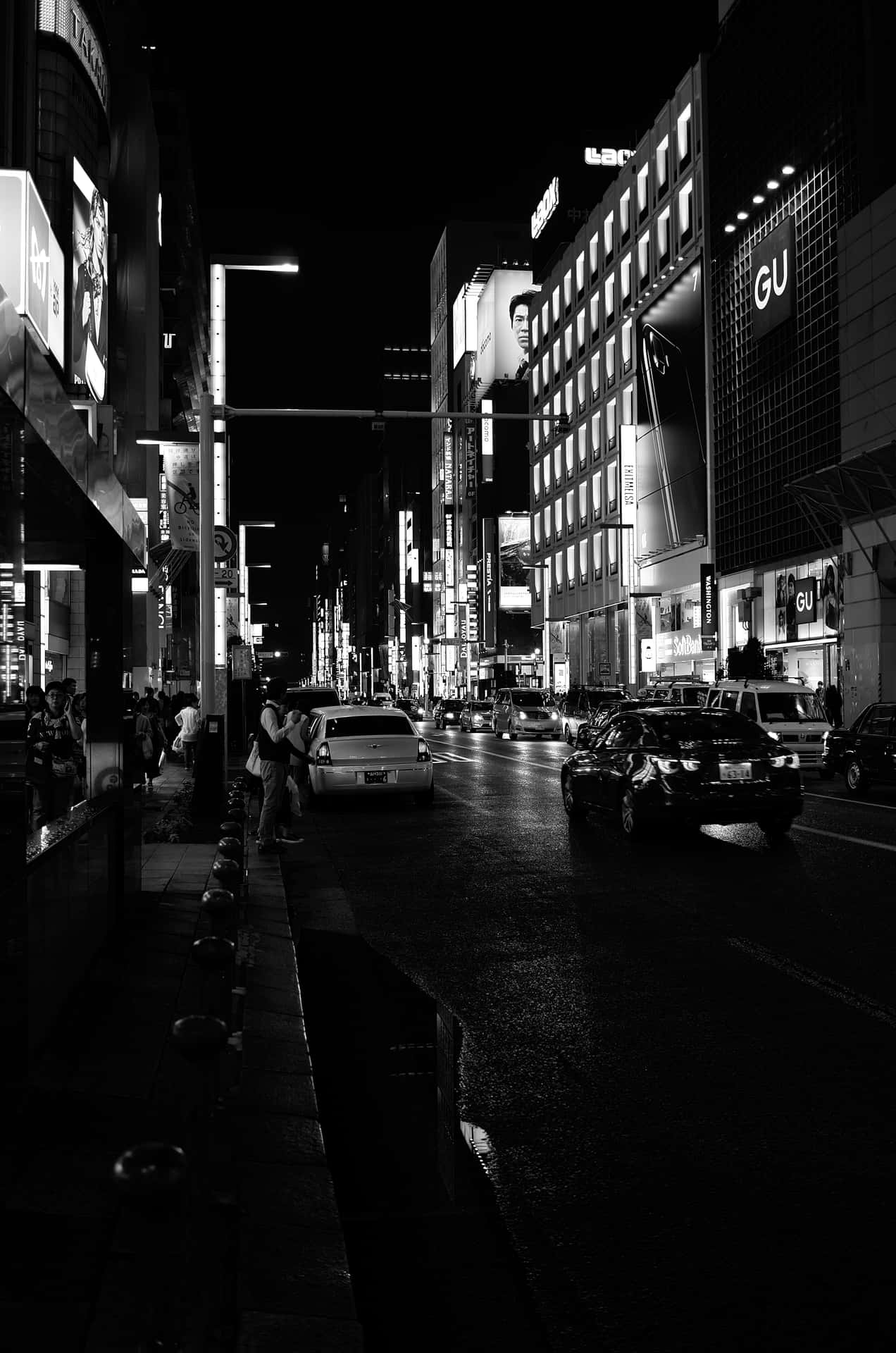 1272x1920 Download Japan Black And White Cars Driving Wallpaper