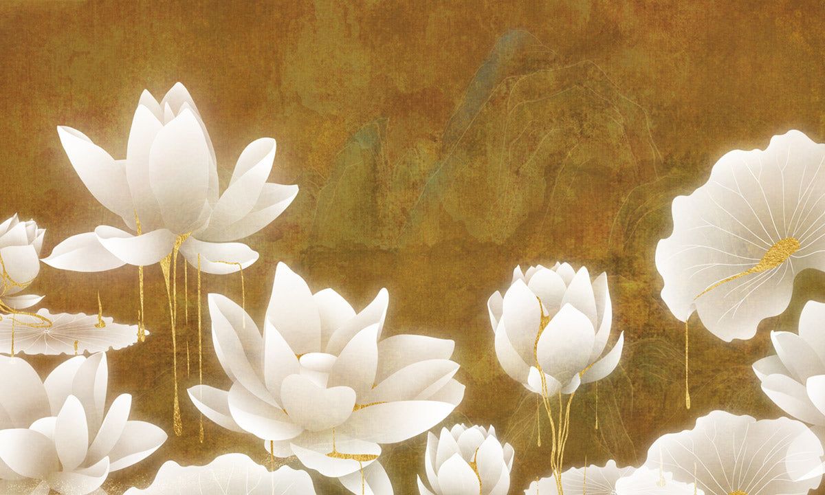 1200x720 Elegant Gold Floral Botanical Mural Wallpaper