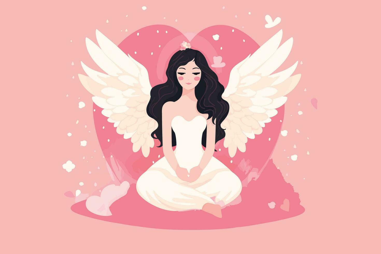 1470x980 Beautiful Fairy with an Angelic Aura illustration, Angel with wings illustration in pink background