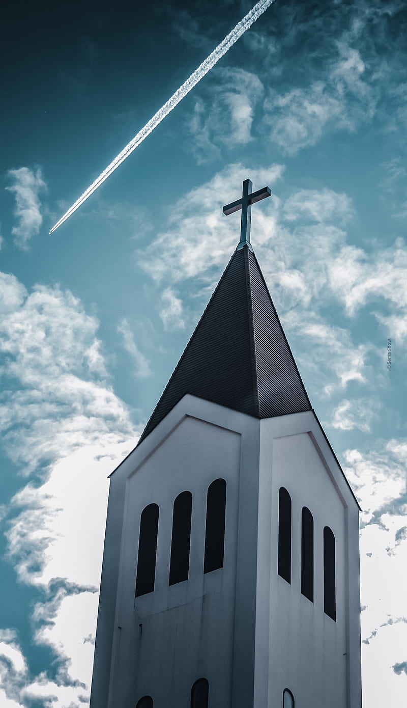 800x1390 Church, blue, bluesky, cloud, clouds, cross, home, religion, sky, HD phone wallpaper
