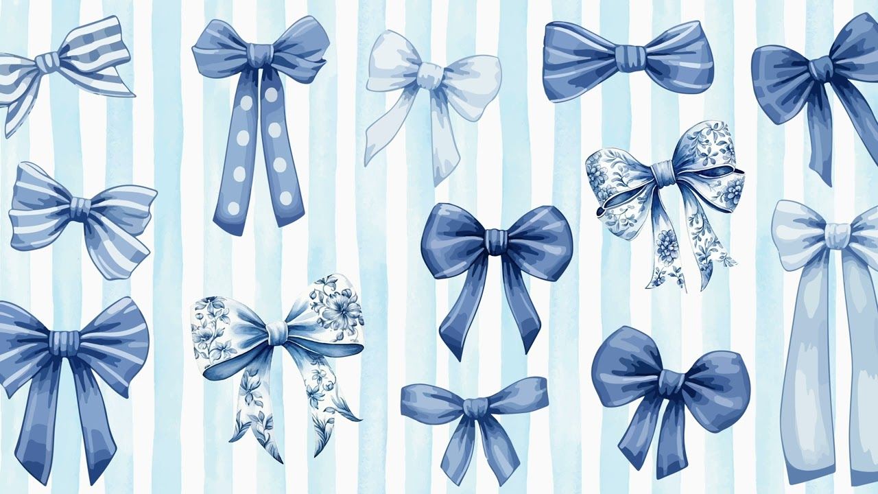 1280x720 Blue bow background. Coquette wallpaper. Aesthetic screensaverk Frame tv art for girls 2 hrs