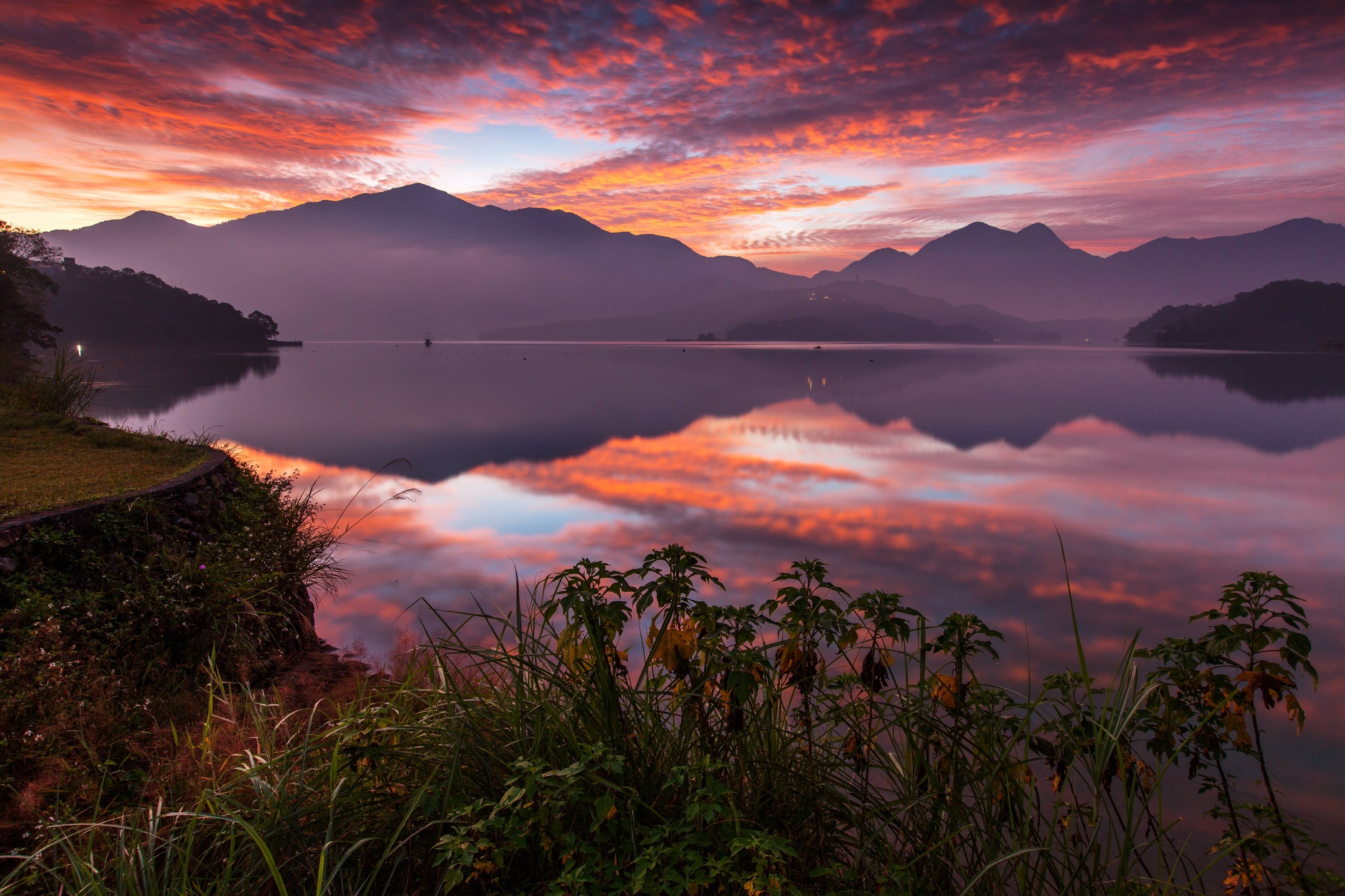 3600x2400 Download Landscape Cloud Sky Mountain Sunset Nature Lake Taiwan Reflection HD Wallpaper