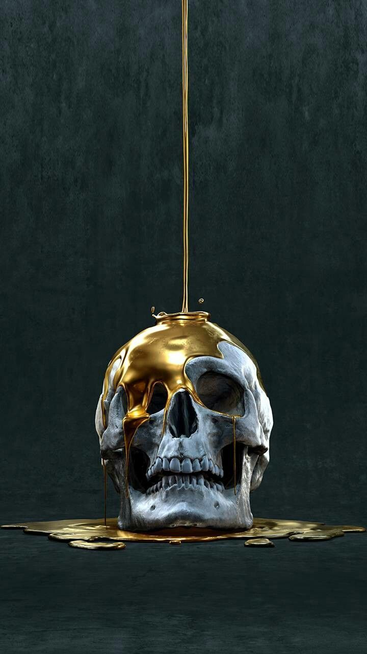 720x1280 Gold Dripping On Skull. #skullart #skullpainting. Skull wallpaper, Skull art, Skull painting
