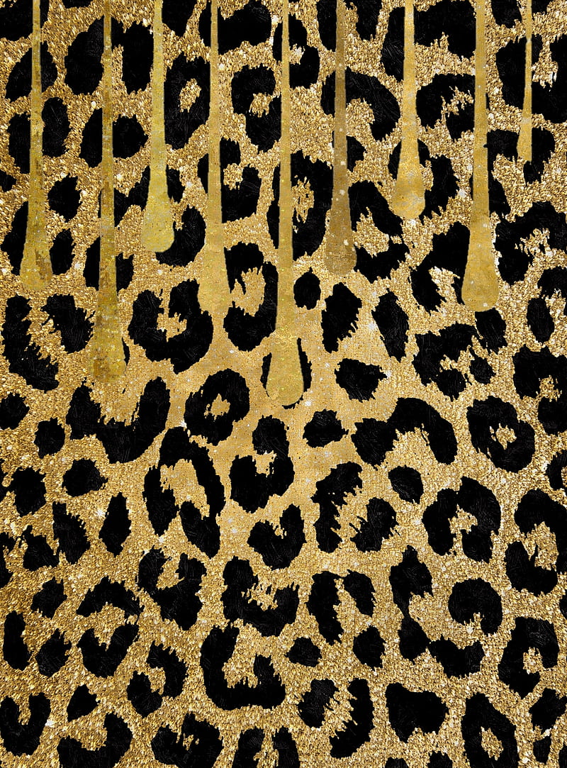 800x1083 Leopard Rain, animals, drip, glitter, gold, hide, leopard print, melt, print, HD phone wallpaper
