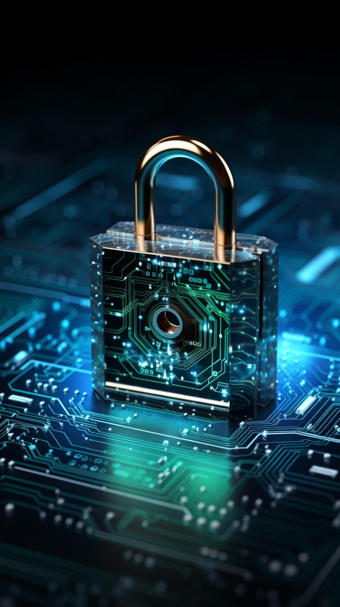 1098x1960 AI generated Technology assurance Lock icon symbolizes cyber security and data protection Vertical Mobile Wallpaper