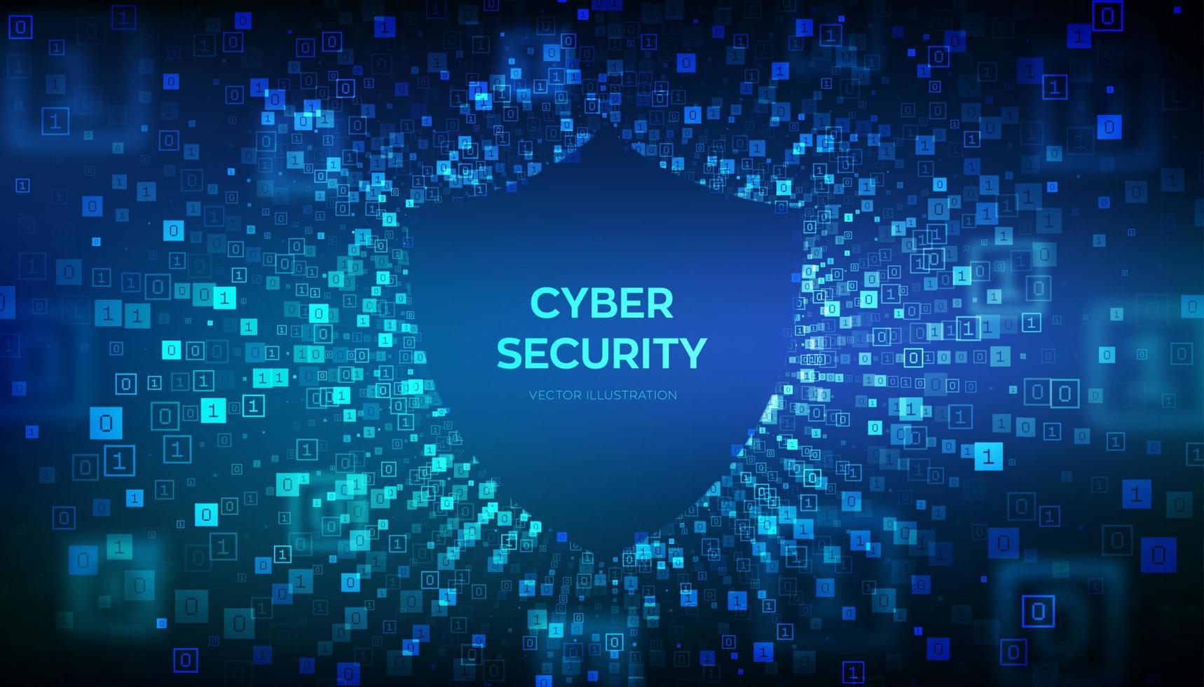 1718x980 Cyber security background. Network protection. Internet Security concept. Abstract futuristic cyberspace. Binary data flow tunnel. Big data. Digital code with digits 1.0. Vector Illustration