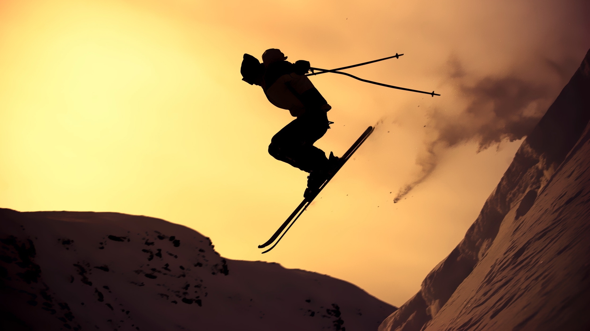 1920x1080 mountain skiing, jump, silhouette Wallpaper, HD Sports 4K Wallpaper, Image and Background