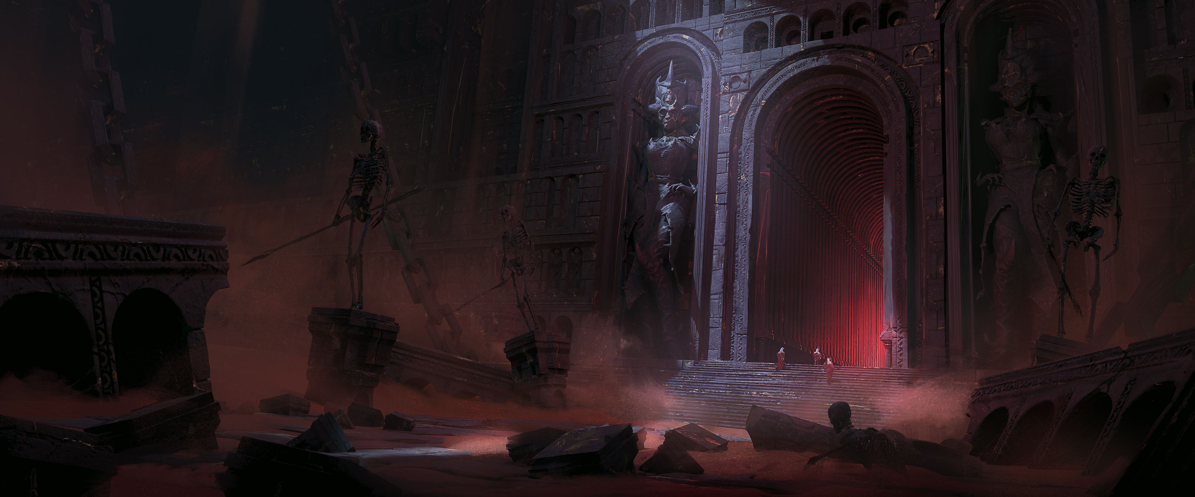 3840x1600 Download Dark Temple HD Wallpaper