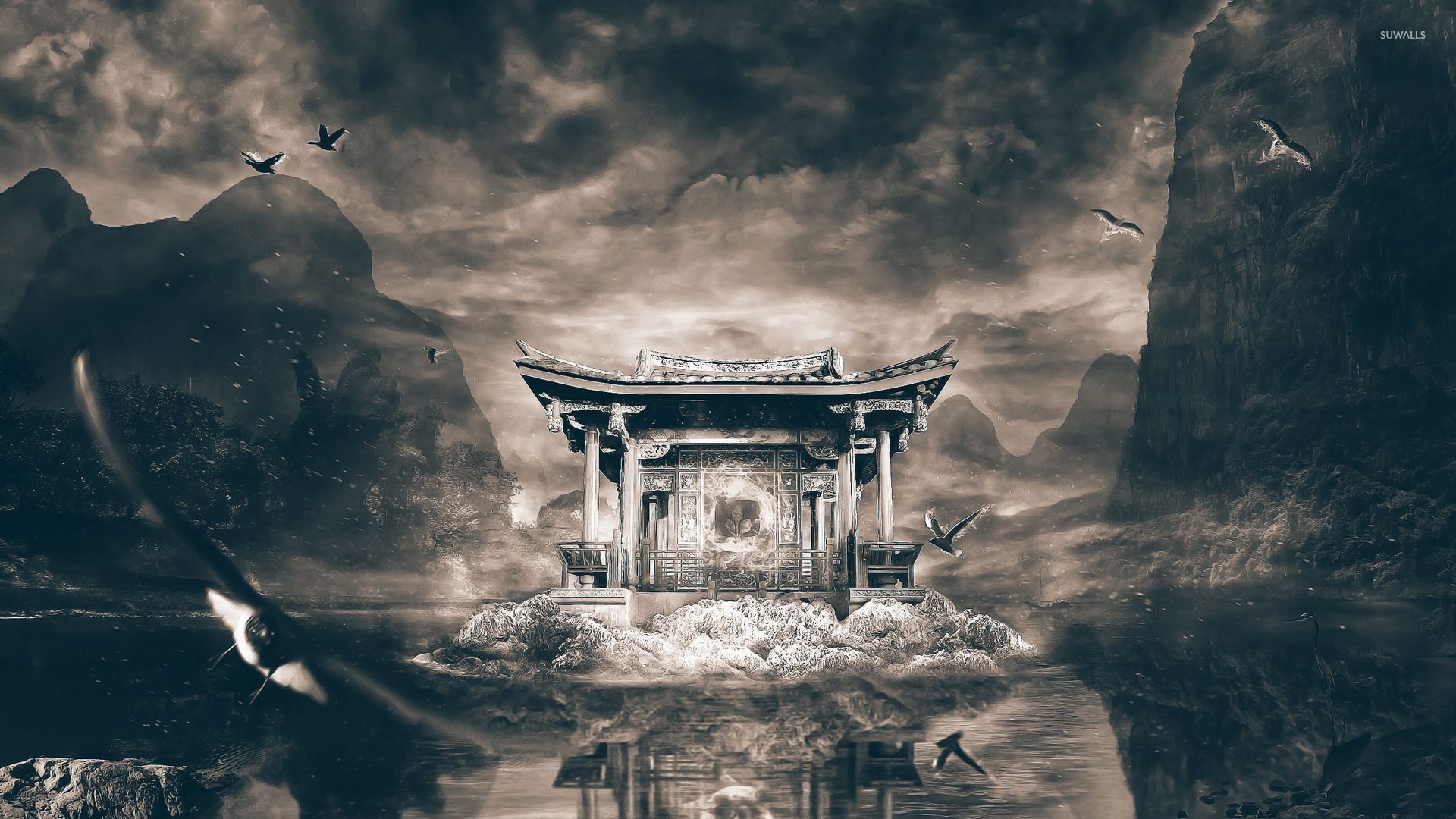 1920x1080 Fantasy Temple Dark HD Desktop Wallpaper 111943