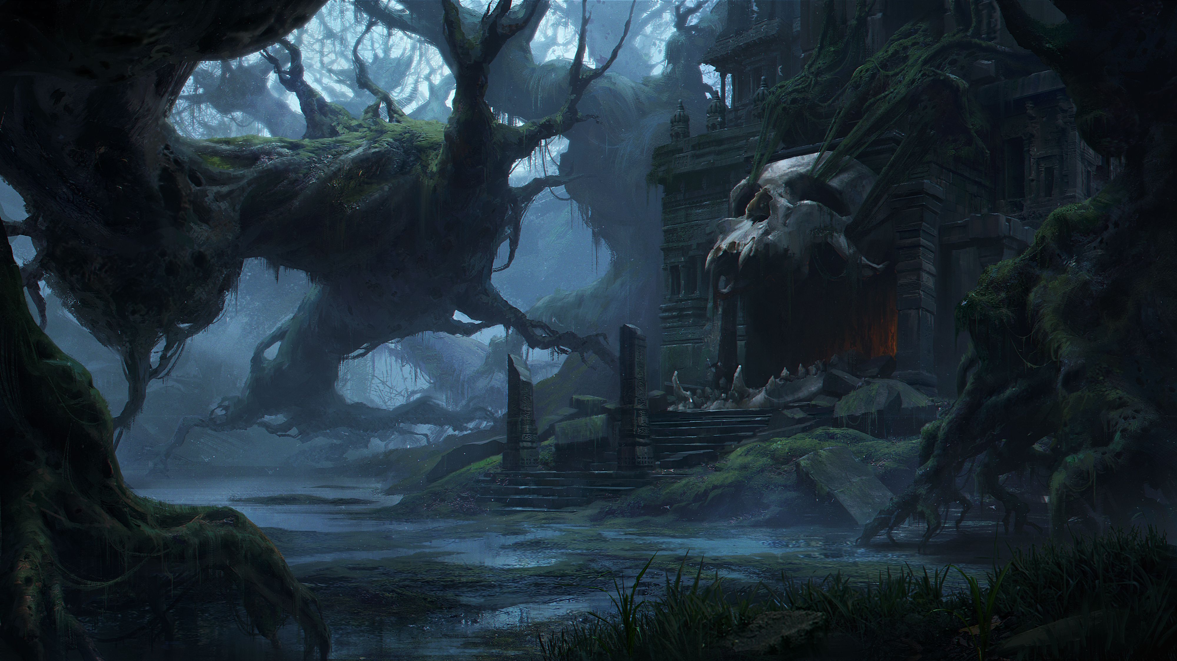 4000x2249 Enchanted Skull Temple In The Swamp Ultra HD Wallpaper By Lac Tic