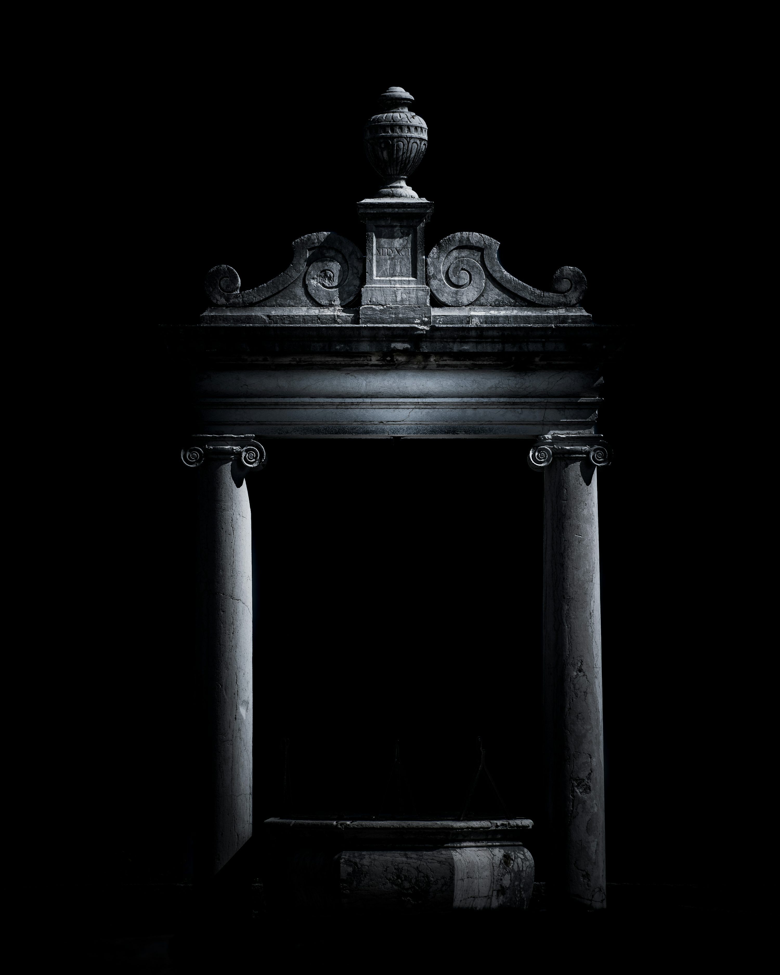 3000x3750 Gray puja mandir altar on dark background photo