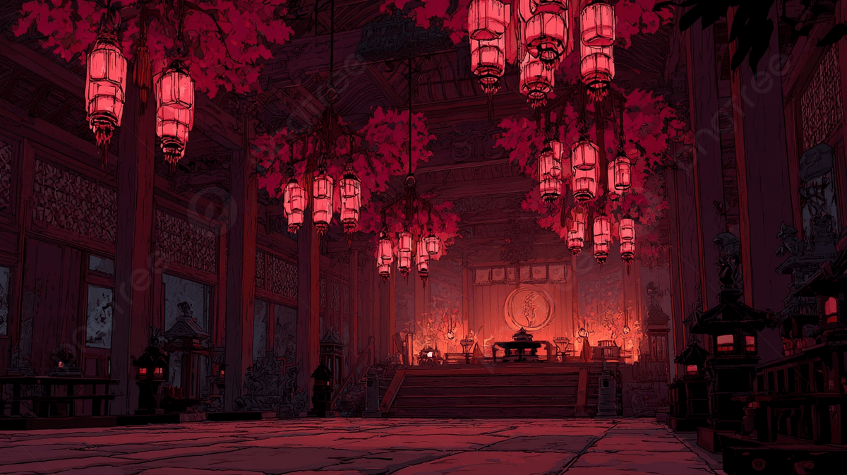 1200x673 Anime Temple Interior Fiery Dark Colors Japanese Art, Interior, Japanese, Anime Background Image And Wallpaper for Free Download