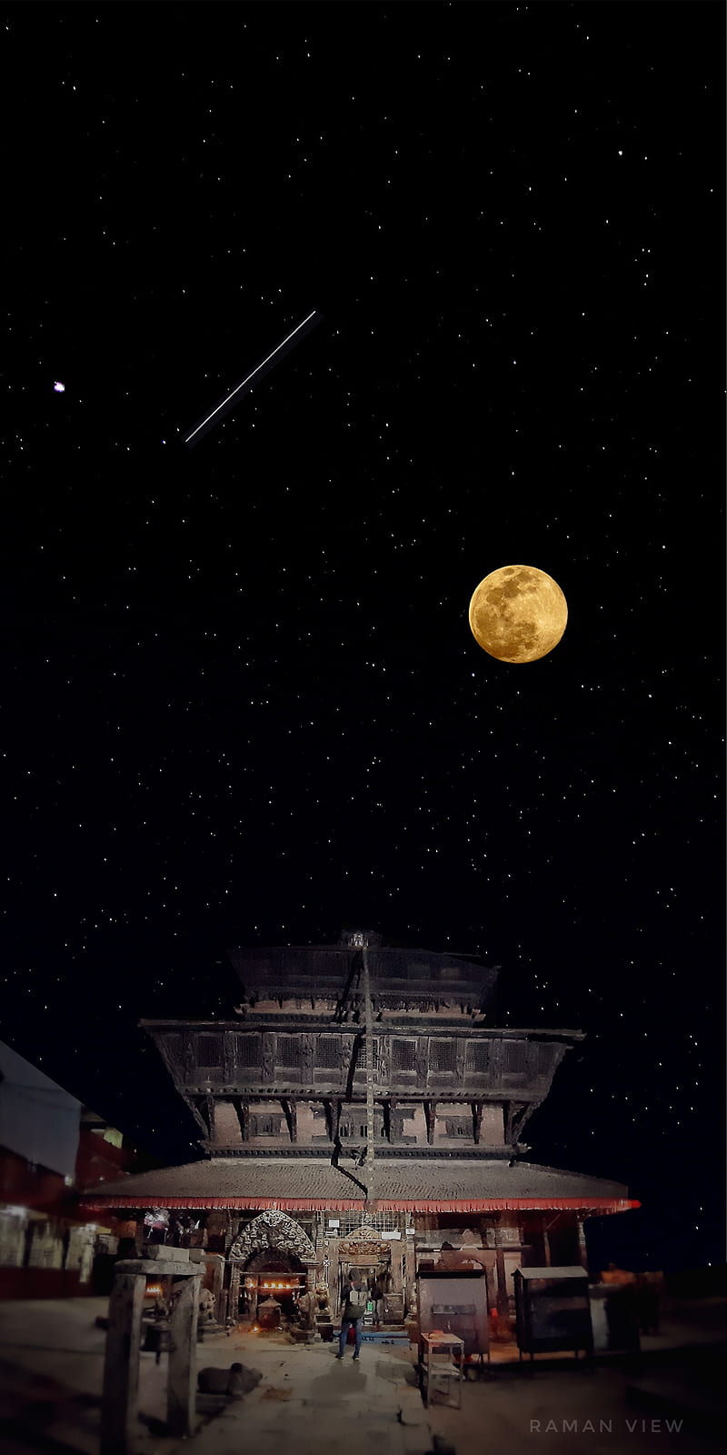 800x1600 Temple N Fullmoon, bhagbhairav, black, dark, moon, night, raman view, star, HD phone wallpaper