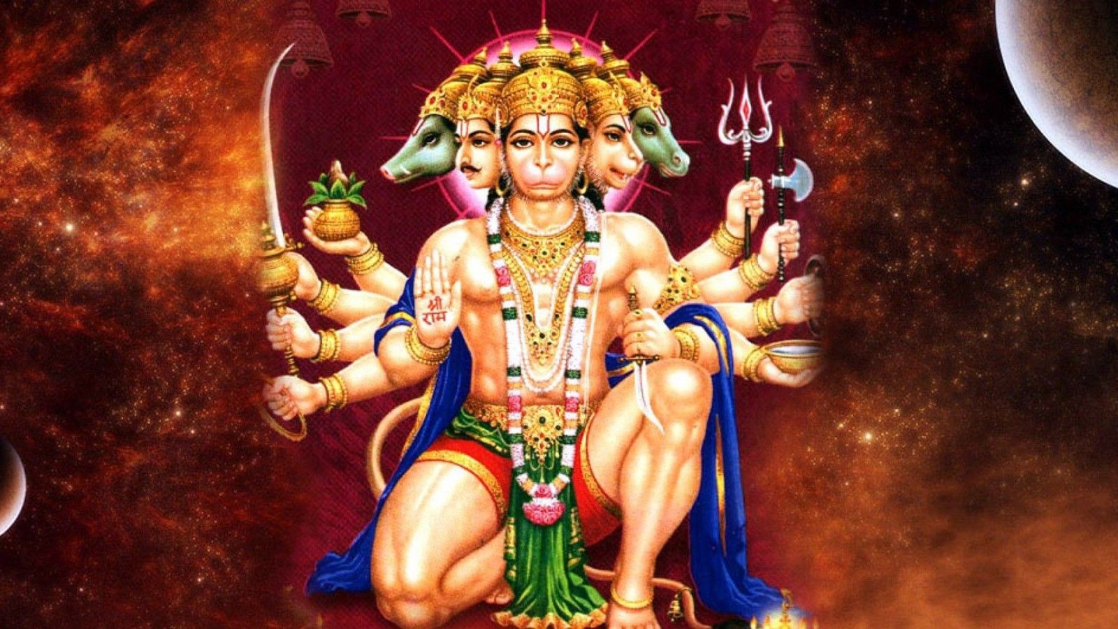1600x900 Hanuman With Five Faces And Weapons HD Hanuman Wallpaper