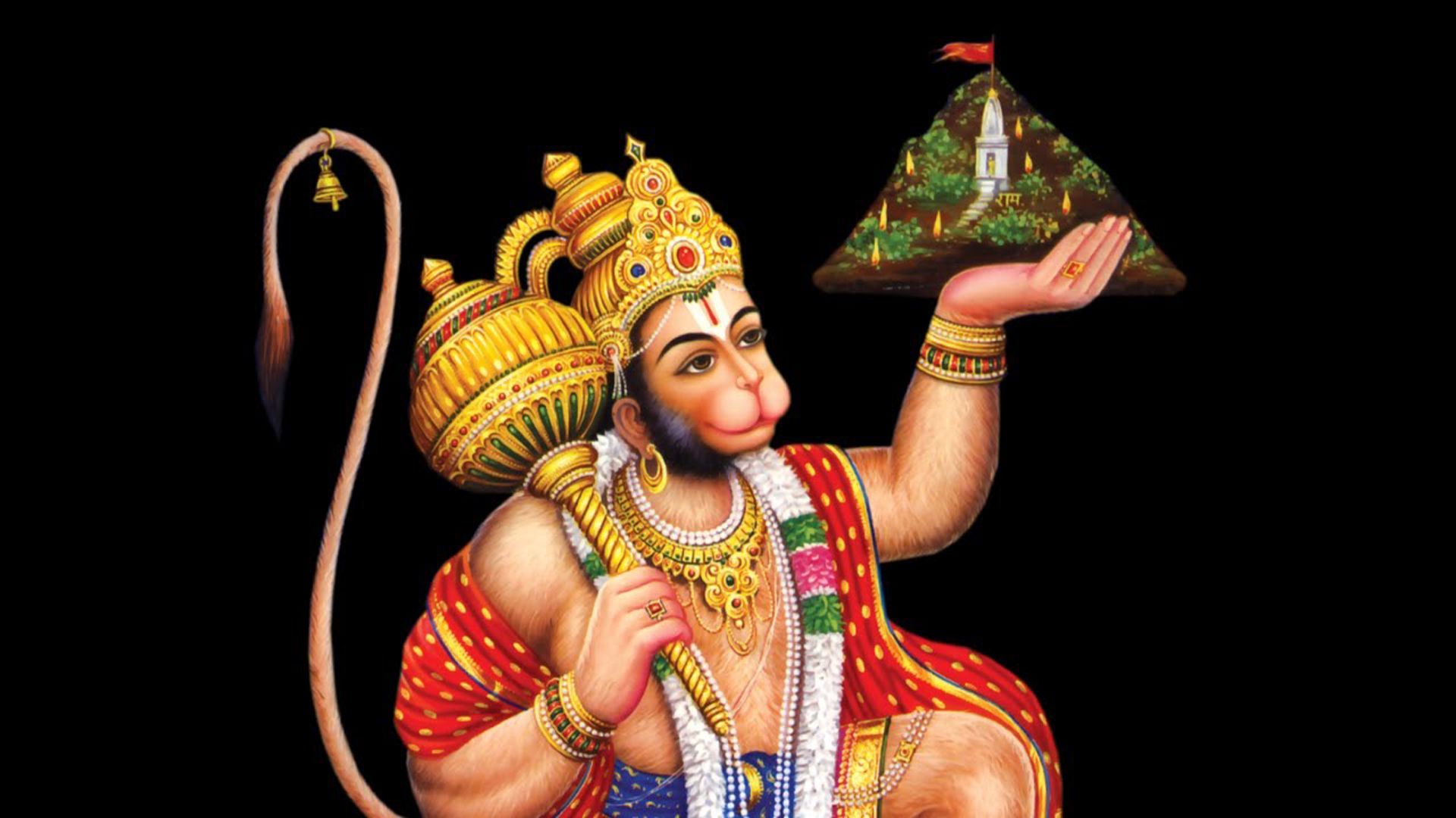 1920x1080 Hanuman With Sanjeevani Hill In Black Background HD Hanuman Wallpaper