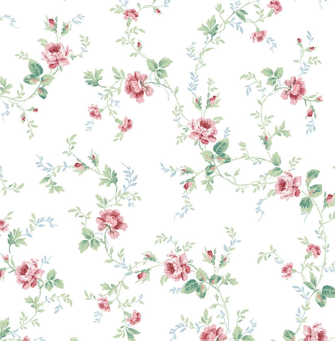 1140x1160 Seabrook Designs Blush & Spearmint Meadow Floral Trail Prepasted Wallpaper