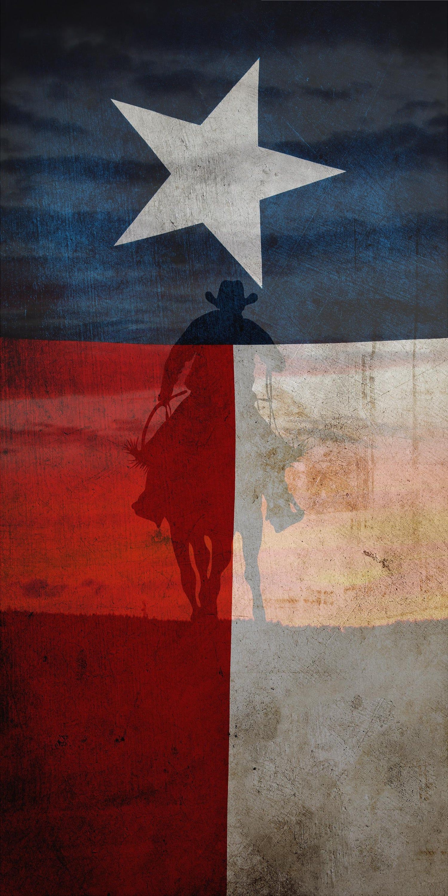 1500x3000 Rustic Texas Flag with Cowboy Silhouette Cornhole Board Wrap