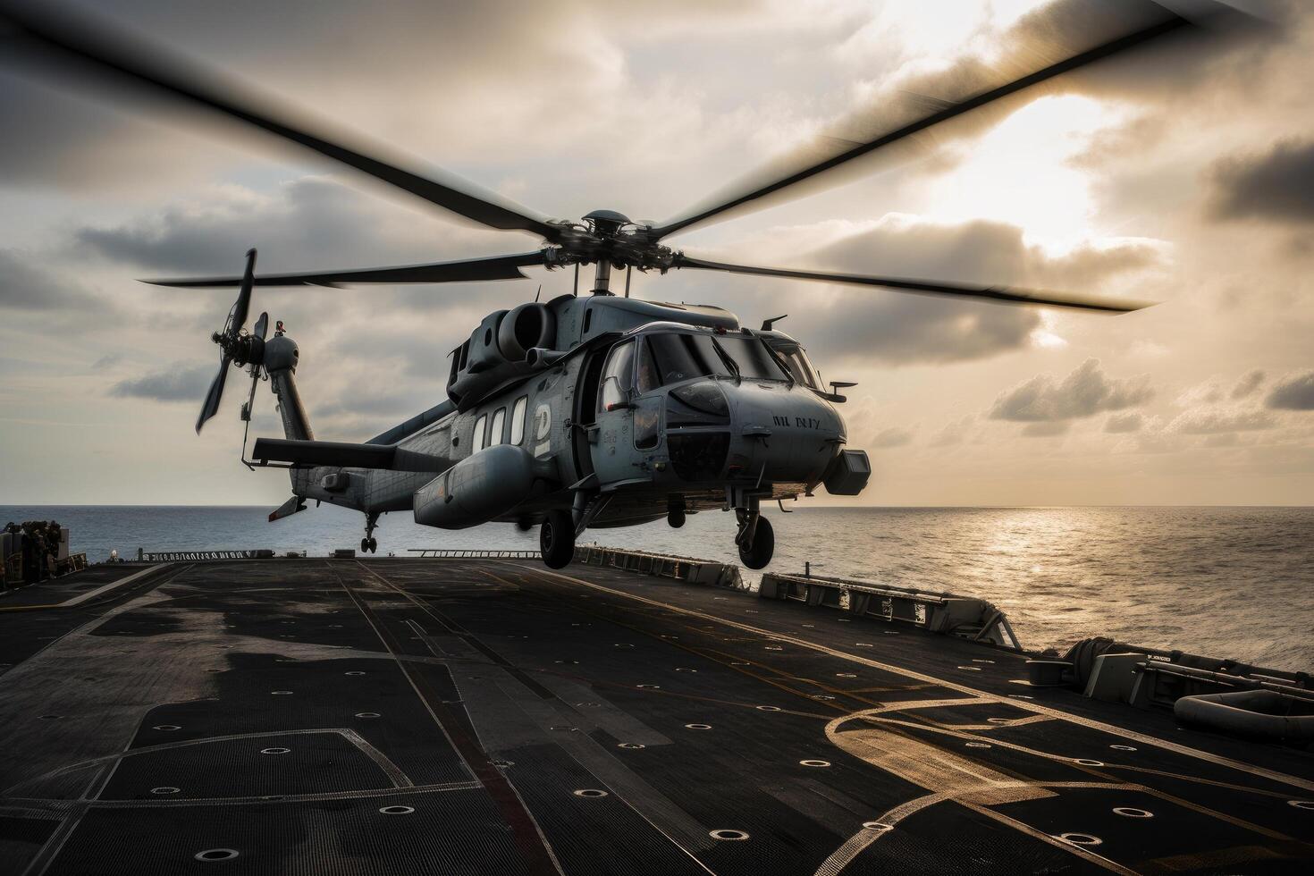 1470x980 Royal Australian Navy Sikorsky helicopter on the deck of a Royal Australian Navy ship. Military helicopter landing on an aircraft carrier