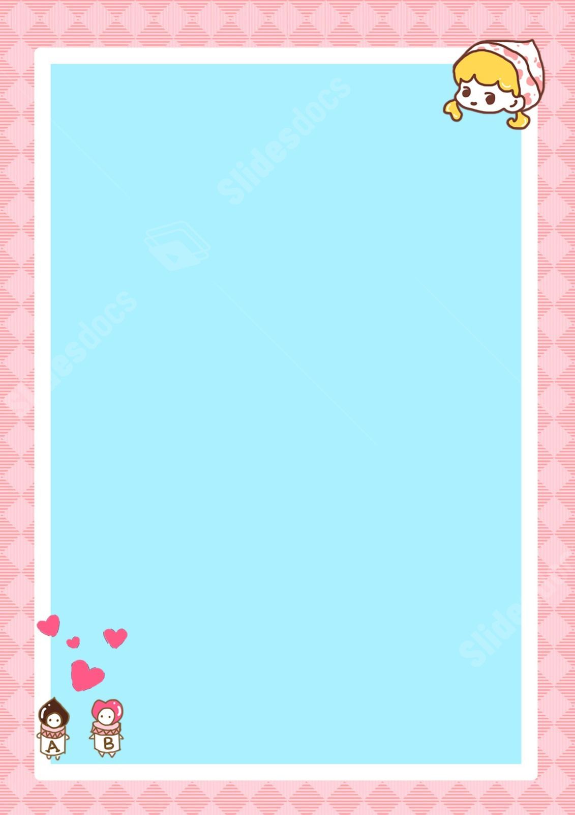 1131x1601 A Square Brick Decoration Pattern Featuring A Cute Cartoon Girl With A Pink Peach Heart Wallpaper Page Border Background Word Template And Google Docs For Free Download