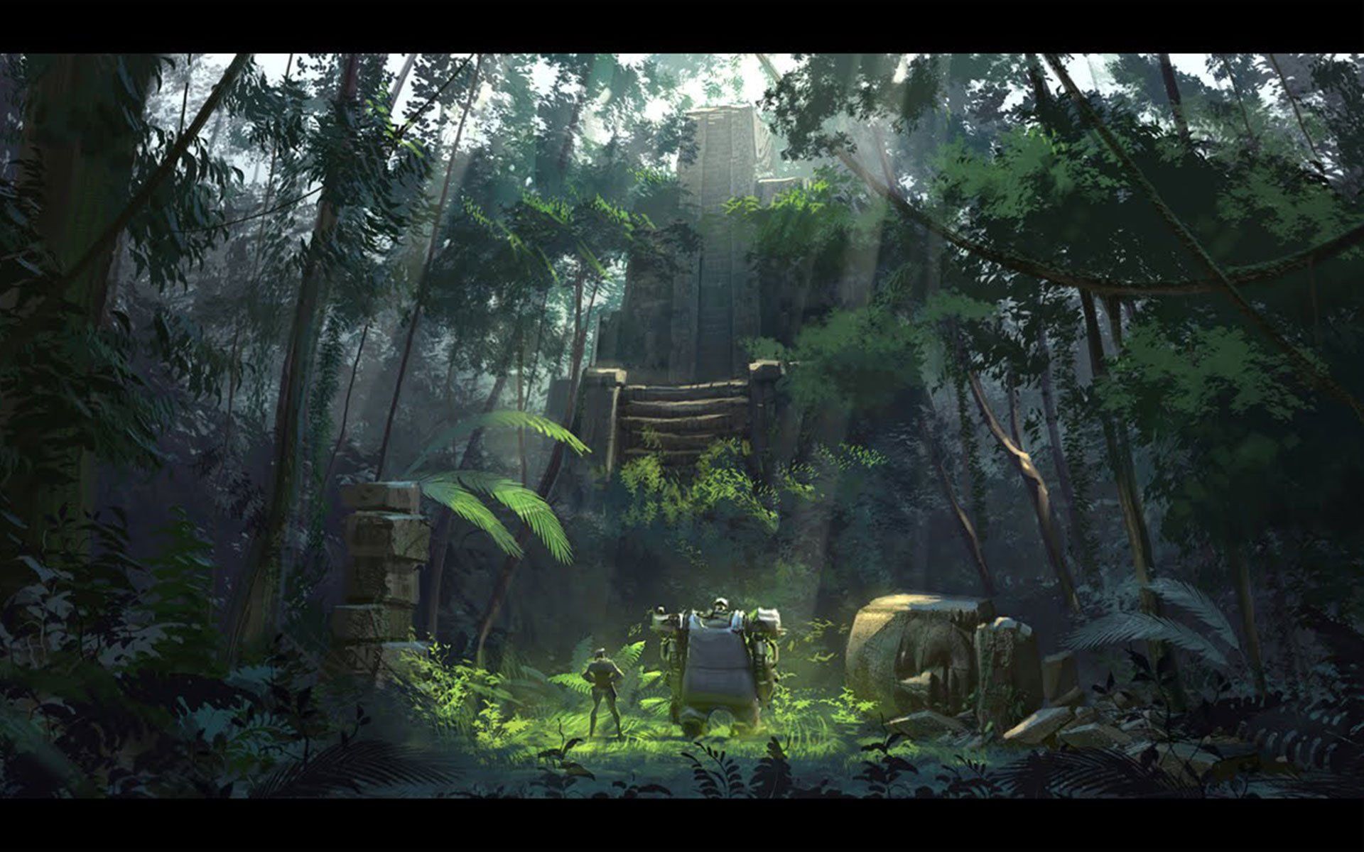 1920x1200 HD Sci Fi Landscape: Enigmatic Forest Ruins