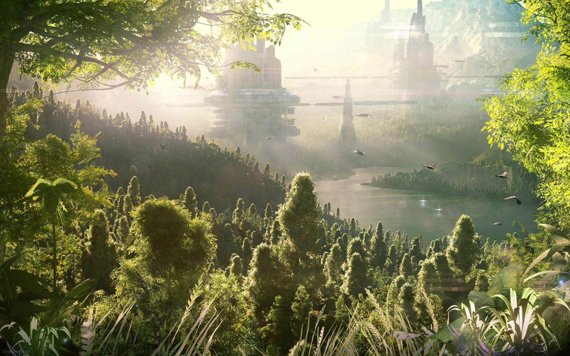 1920x1200 fantasy, Sci, Fi, Landscapes, Cg, Digital, Art, Jungle, Forest, Cities, Futuristic Wallpaper HD / Desktop and Mobile Background