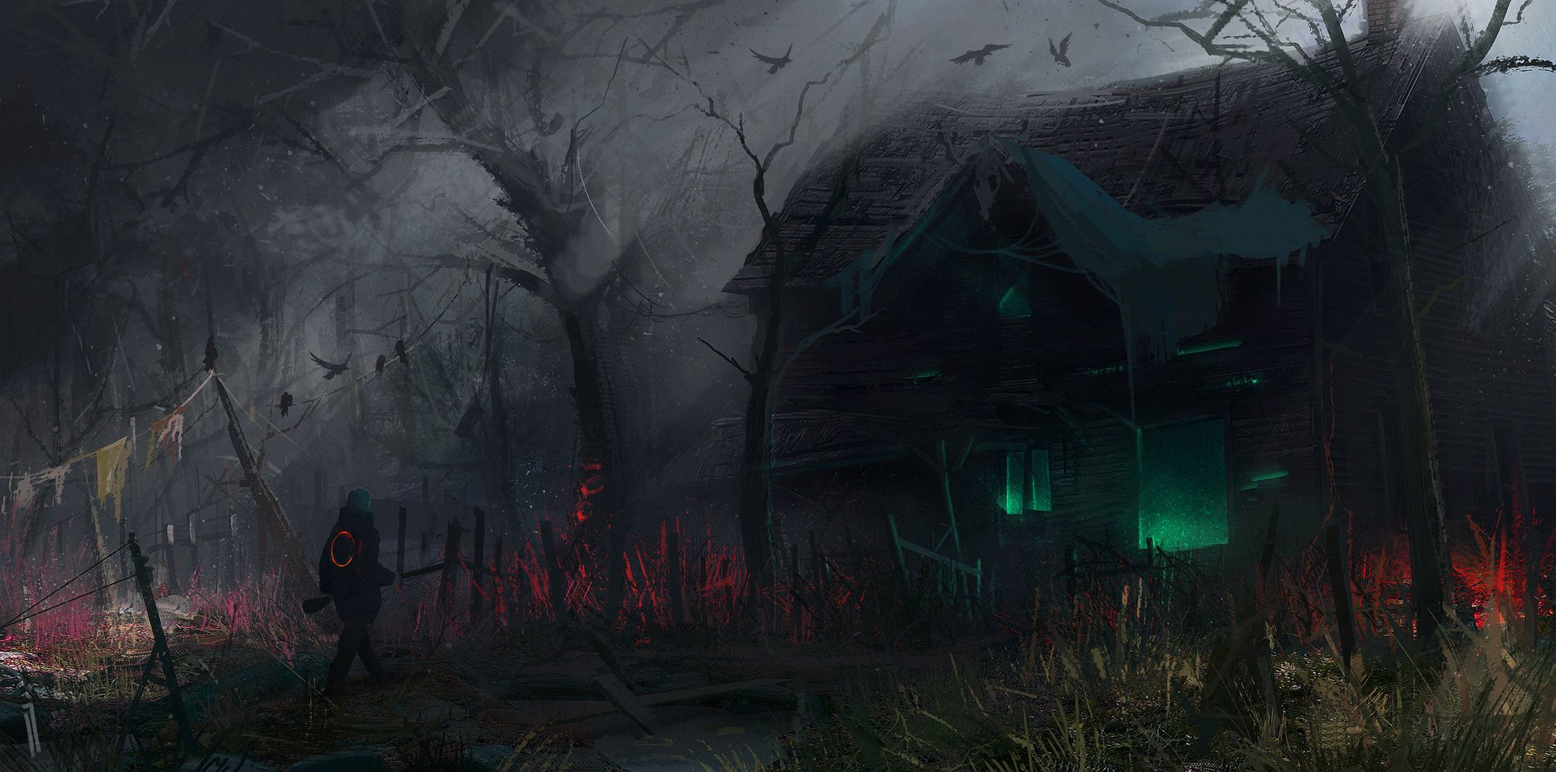 2200x1091 Science Fiction Village Forest Wallpaper, HD Artist Wallpaper, 4k Wallpaper , Image, Background, Photos and Picture