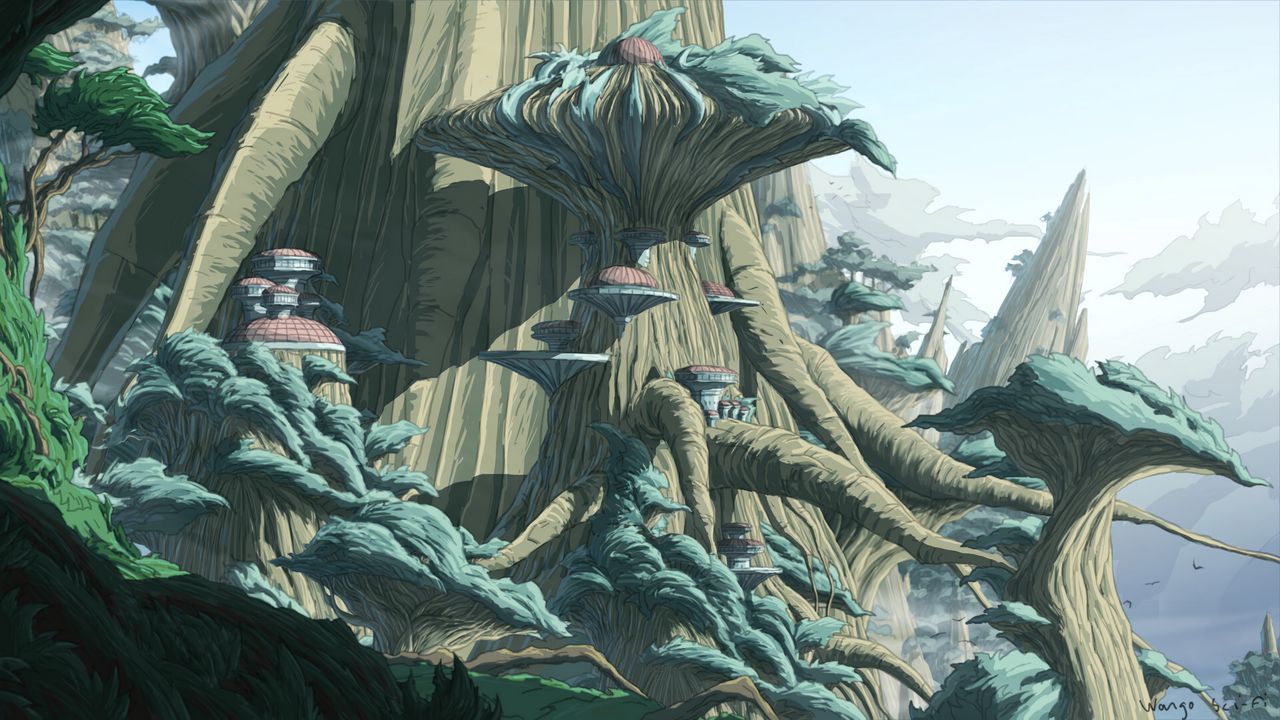 1280x720 Wallpaper Trees, Buildings, Sci Fi, Landscape, Fantasy, Art Hd, Picture, Image