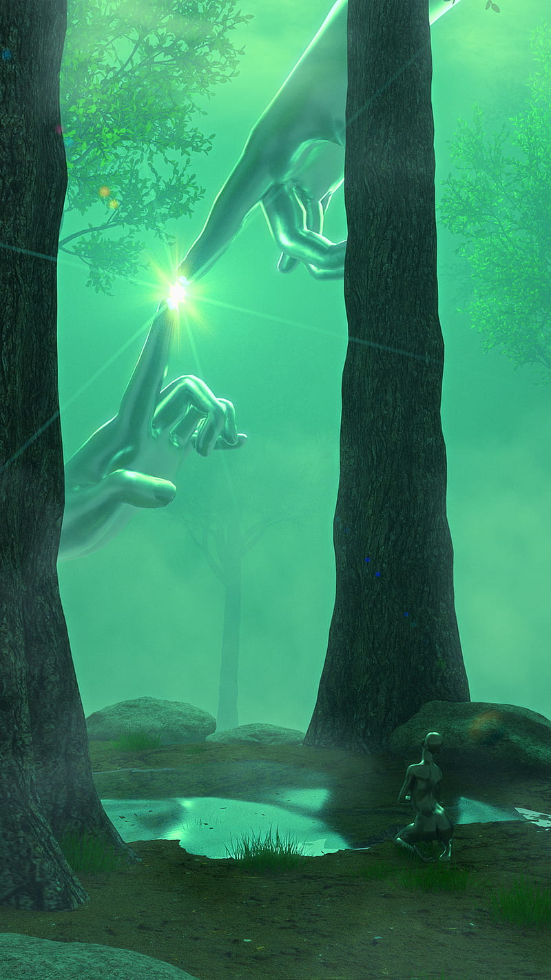 800x1422 Contact, Karan, bright, cyberpunk, forest, future, futuristic, green, neon, scifi, HD phone wallpaper