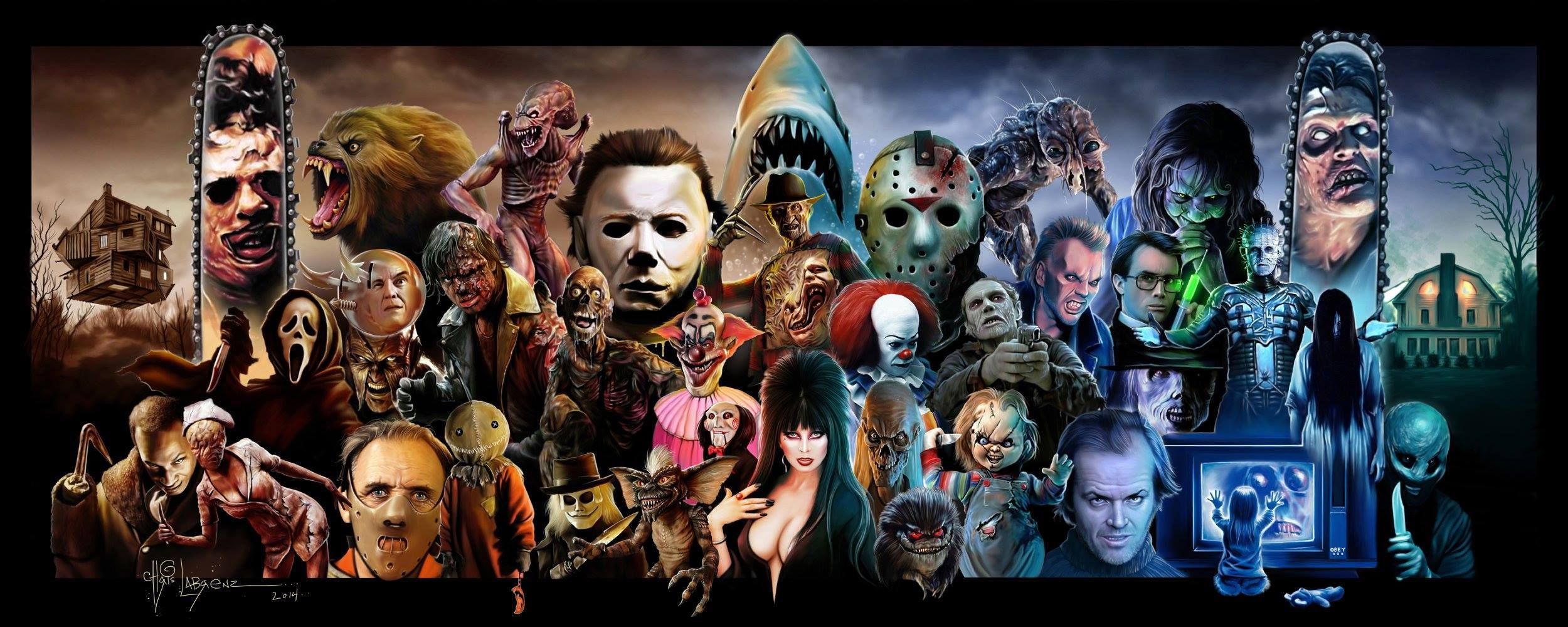 2500x1000 Halloween Movie Collage Wallpaper