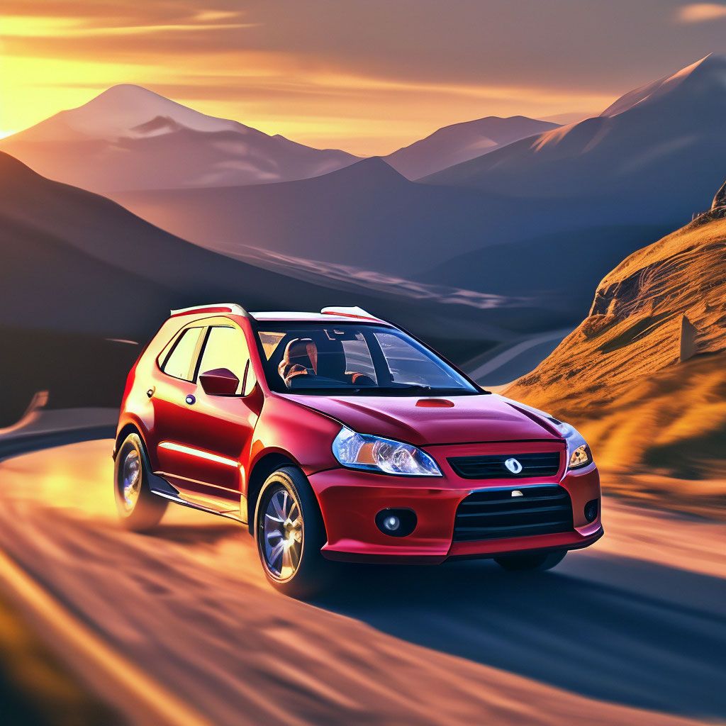 1024x1024 Suzuki sx4 1st generation red on a mountain road, realism, detail, 4k