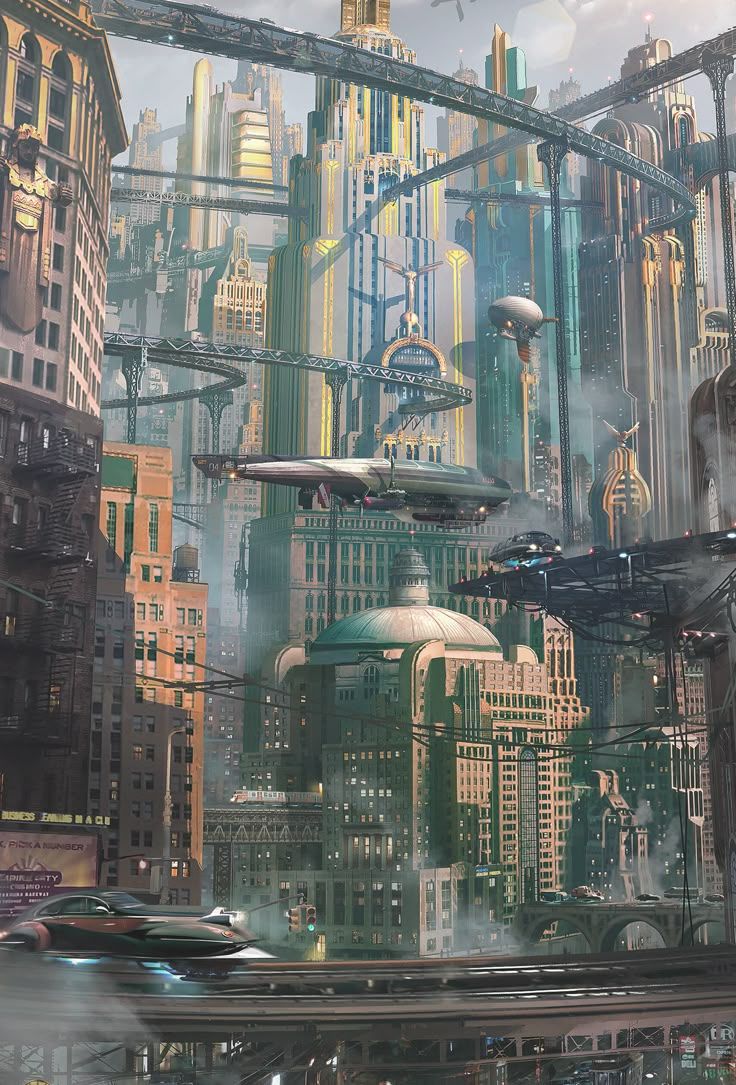 736x1085 Dieselpunk #Decopunk #ArtDeco #Retrofuturism. Paesaggi, Città cyberpunk, Retrofuturismo