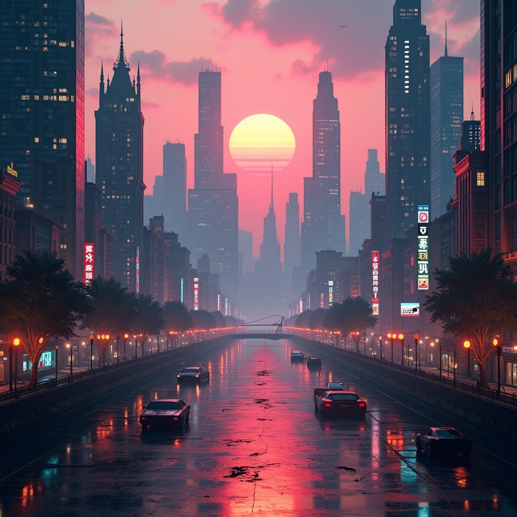 1024x1024 Decopunk City Decopunk Cityscape at Dusk in 8K
