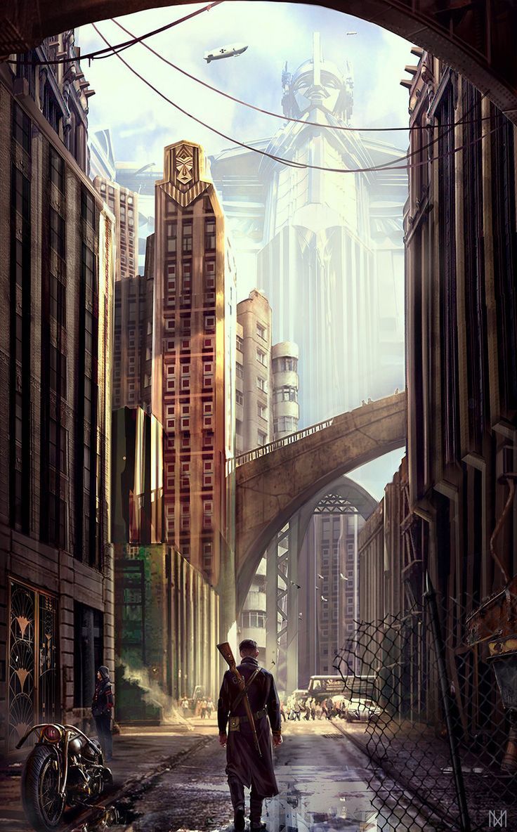 736x1184 Steampunk city, Dieselpunk, Cyberpunk art