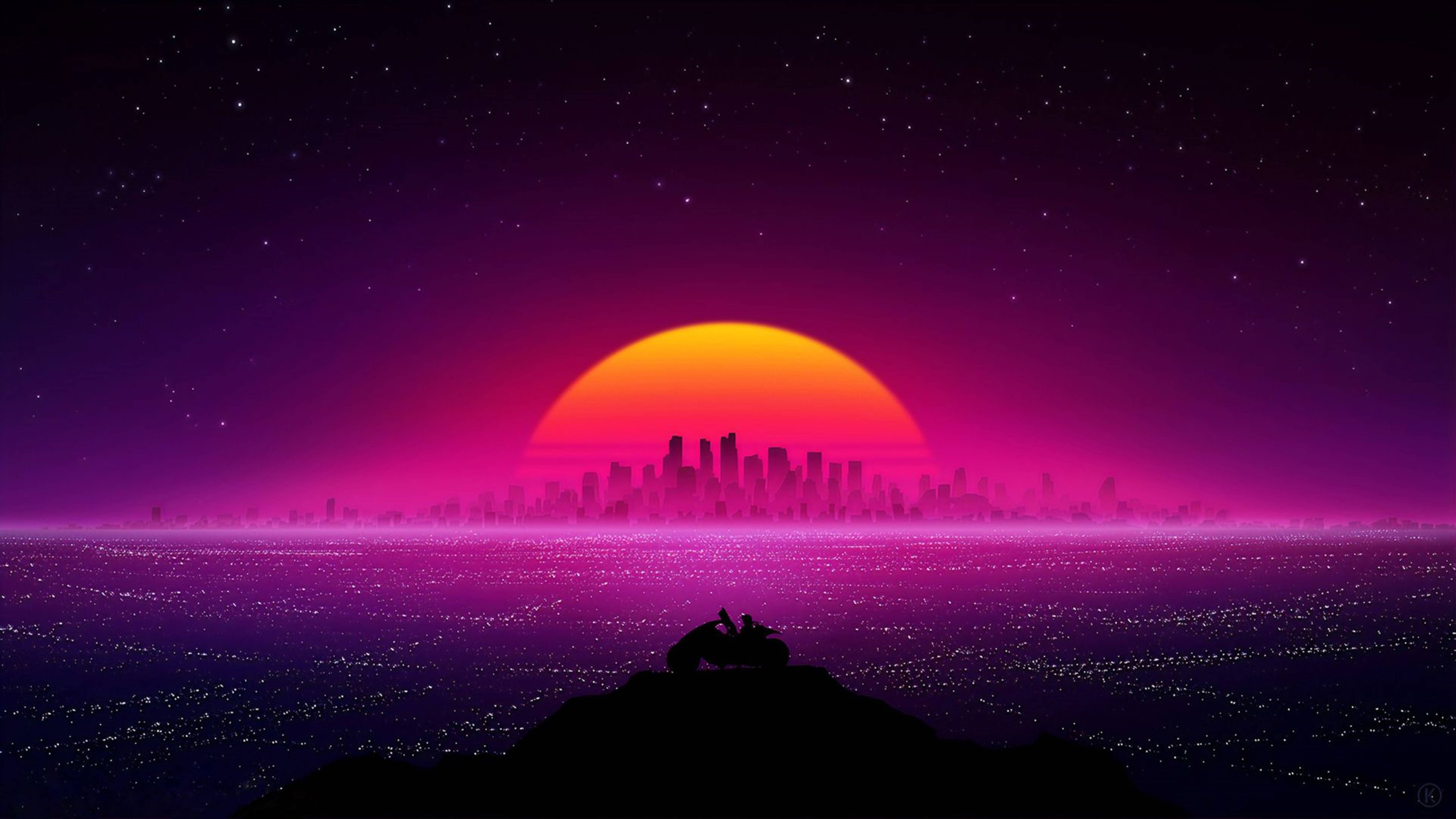 5778x3250 Download Retrowave City Landscape 4K Wallpaper