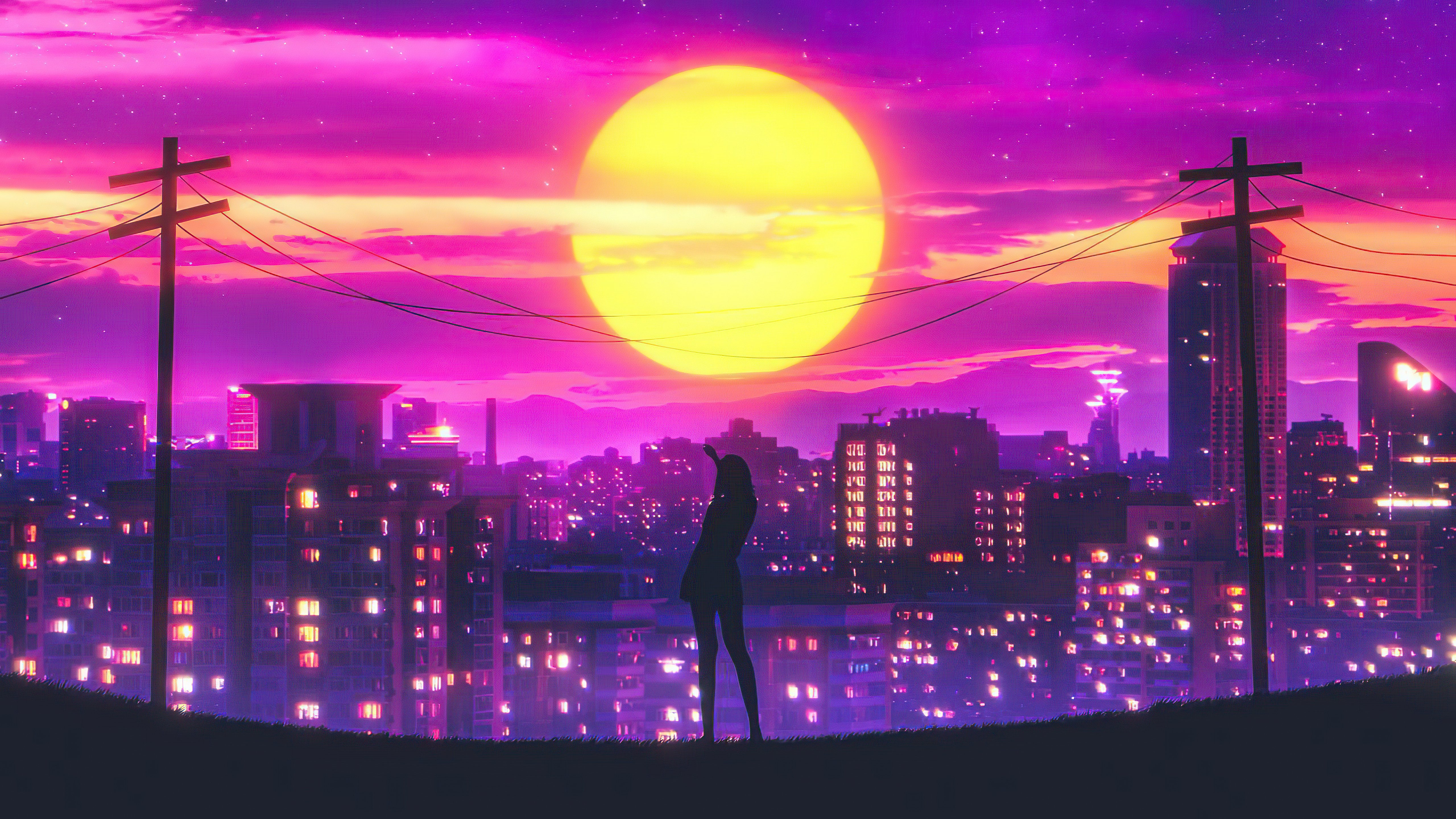 5120x2880 Wallpaper Retrowave, Cloud, Building, World, Light, Background Free Image