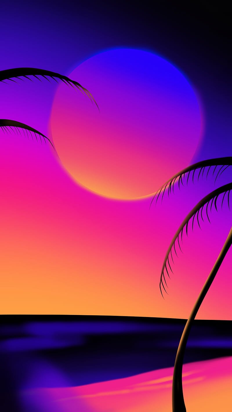 800x1422 Retro sunset beach, pink, purple, retrowave, waves, HD phone wallpaper