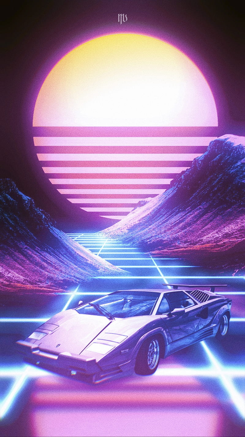 800x1422 Lands, car, car, neon, new retrowave, retro, retrowave, retrowave outrun neon, HD phone wallpaper